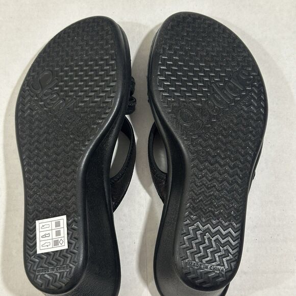 Skechers Womens Sz 9 Memory Foam Sandals Black Heel Wedge Slip On Strappy - Picture 12 of 16